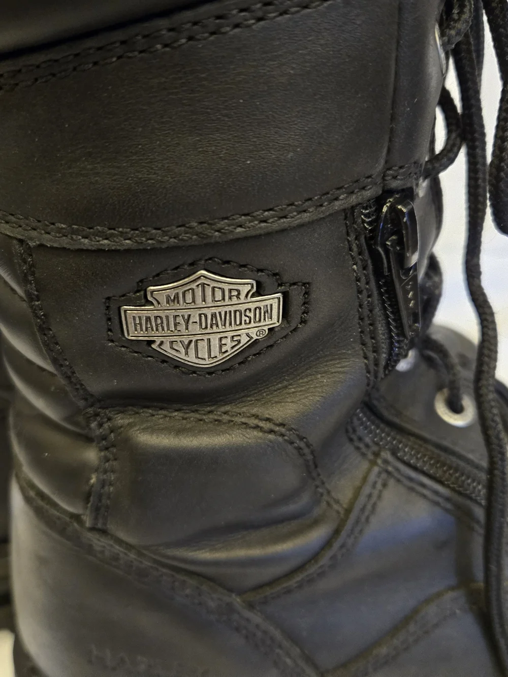 Harley-Davidson Sz 9.5 Black Leather Lace-Up Zip Moto Boots